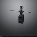 Cartoon Robot In Blue Cap Outfit With Extended Arms And White Tools On Black Oven