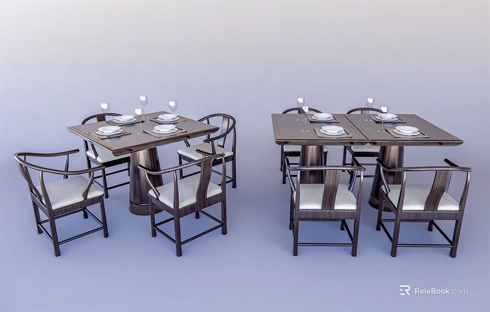 Modern Wooden Dining Table Set With Rectangular Table And Upholstered Chairs 3d model