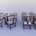 Modern Wooden Dining Table Set With Rectangular Table And Upholstered Chairs 3d model