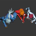 Game and Movie Characters in Blue Red and White Armor with Weapons and Dynamic Poses