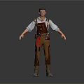 Detailed Game Movie Character 3D Model With White Shirt Brown Overalls And Tool Belt