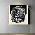 Modern Framed Abstract Painting With Black White Geometric Grid Patterns 3d model