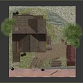 Detached Villa with Red Brick Walls Brown Roof Chimney Vintage Car on Lawn and Trees
