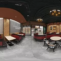 Modern Restaurant Interior With Circular Seating And Lighting 3d model