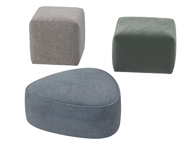 Modern Fabric Upholstered Stools In Various Shapes And Assorted Colors For Home Decor 3d model