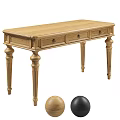 Wooden Dressing Table Featuring Light Oak Top Black Carved Legs and Storage Drawers