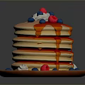 Stack of Fluffy Pancakes Topped with Fresh Berries Whipped Cream and Syrup