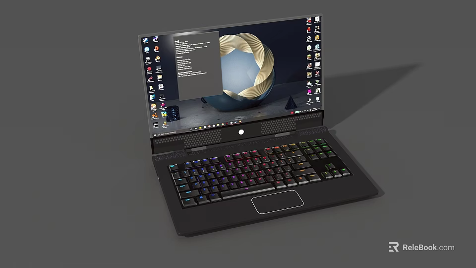 Modern Laptop With Open Screen Colorful RGB Keyboard And Desktop Icons 3d model 