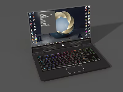 Modern Laptop With Open Screen Colorful RGB Keyboard And Desktop Icons 3d model