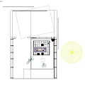Modern Office Desk with Open Laptop Small Figurine Table Lamp and Two Chairs White Beige
