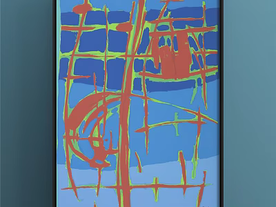 Vibrant Abstract Painting With Colorful Geometric Lines And Bold Red Yellow Accents 3d model