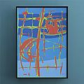 Vibrant Abstract Painting With Colorful Geometric Lines And Bold Red Yellow Accents