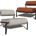 Modern Minimalist Single Sofa With Gray Orange Fabric And Black Metal Frame