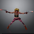 Stylish Female Character With Blonde Hair Sunglasses Pink Striped Pants Red Shoes And Dual Guns