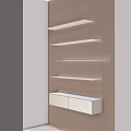 Modern Wooden Bookshelf With LED Lighting And Layered Shelves Design