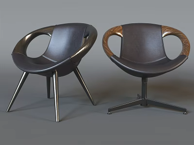 Modern Leisure Chairs Featuring Leather Upholstery Wooden Armrests And Metal Legs 3d model
