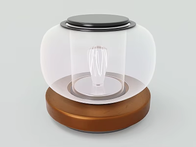 Modern Table Lamp Featuring Transparent Glass Shade Black Top Copper Base And Inner Bulb 3d model