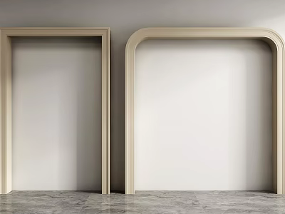 Two Door Arches In Minimalist Room With Light Wall And Marble Floor 3d model