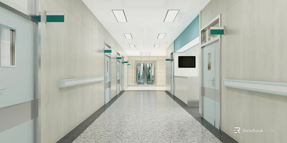 Hospital Elevator Corridor Interior With Light Walls Handrails And Lighting 3d model