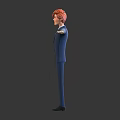 Red Haired Character In Blue Suit With Arms Outstretched 3D Rendered Gray Background