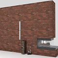 Modern Built in Red Brick Wall Fireplace With Wood Stack And Burning Fire 3d model