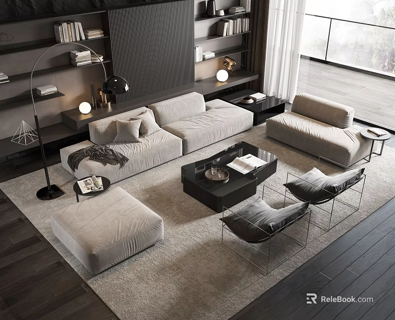 Modern Living Room Interior With Sofa Coffee Table Set Floor Lamp Side Tables And Rug 3d model 