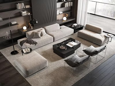 Modern Living Room Interior With Sofa Coffee Table Set Floor Lamp Side Tables And Rug 3d model