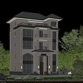 Elegant Detached Villa With Stone Exterior Balconies Black Roof And Trees Surroundings Design