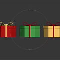 Colorful Decorative Gift Boxes Red Green Gold with Red Ribbons and Shiny Reflections