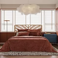 Orange Walls Bedroom Interior Design With Gold Headboard Cloud Chandelier Blue Nightstand And Brown Bedding