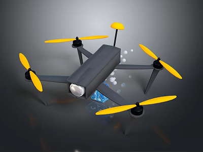 High Performance Drone With Yellow Propellers And Camera For Aerial Operations 3d model