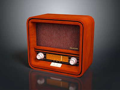 Vintage Electronic Radio With Wooden Case Mesh Speaker And Control Knobs 3d model