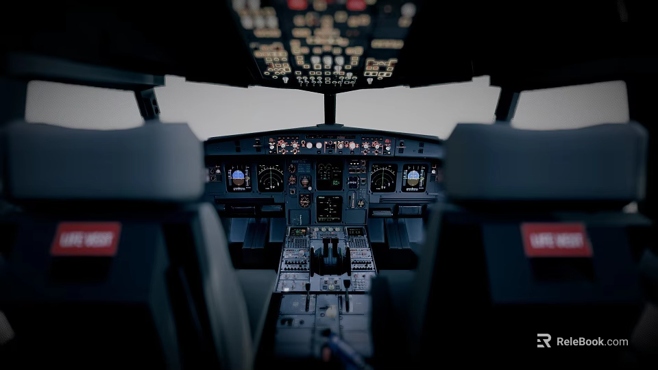 Airliner Cockpit Detailed Interior With Instrument Panels And Control Consoles 3d model 