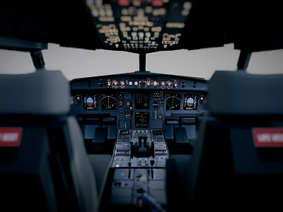 Airliner Cockpit Detailed Interior With Instrument Panels And Control Consoles 3d model