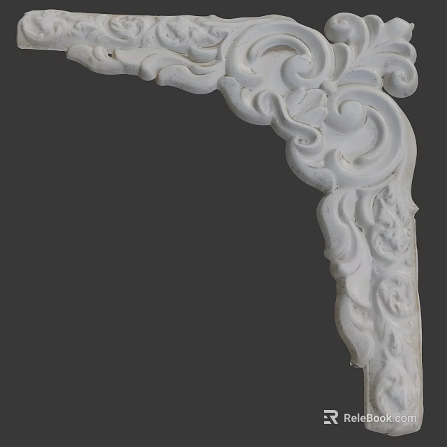 Intricate White Carving With Ornate Curved Floral And Leaf Patterns 3d model