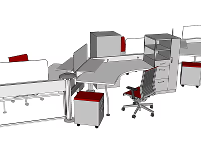 Modern Office Desk Setup With Computer Monitor Office Chair And Filing Cabinet 3d model