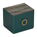 Elegant Dark Green Nightstand with Gold Circular Handle and Wooden Top