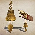 Wind chime copper bell set beast ancient building components 3d model