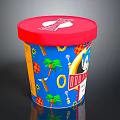 Colorful Ice Cream Container With Red Lid Blue Body Palm Trees And ODD FROST Branding