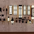 Various Wall Lamps With Different Styles And Designs On Brick Wall Background 3d model