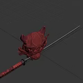 3D Dragon Head With Samurai Sword On Red Background Featuring Intricate Design And Red Eyes