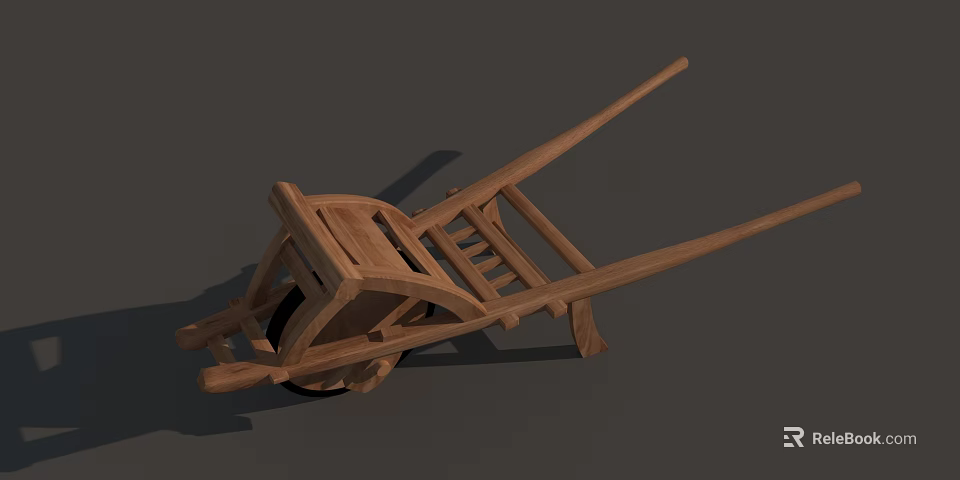 Traditional Wooden Wheelbarrow Featuring Long Handles Single Wheel And Wooden Frame 3d model 