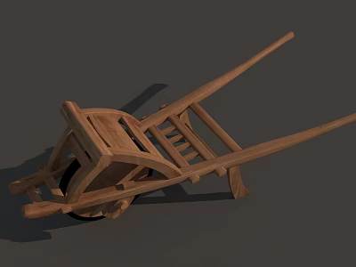 Traditional Wooden Wheelbarrow Featuring Long Handles Single Wheel And Wooden Frame 3d model