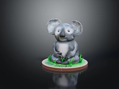Koala Doll With Large Ears Sitting On Round Base With Green Grass 3d model