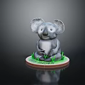 Koala Doll With Large Ears Sitting On Round Base With Green Grass 3d model