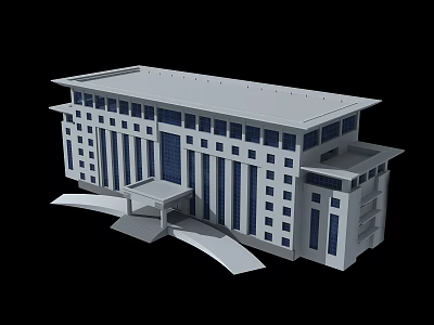 Modern Office Building Exterior With Glass Windows Entrance Porch And Flat Roof 3d model