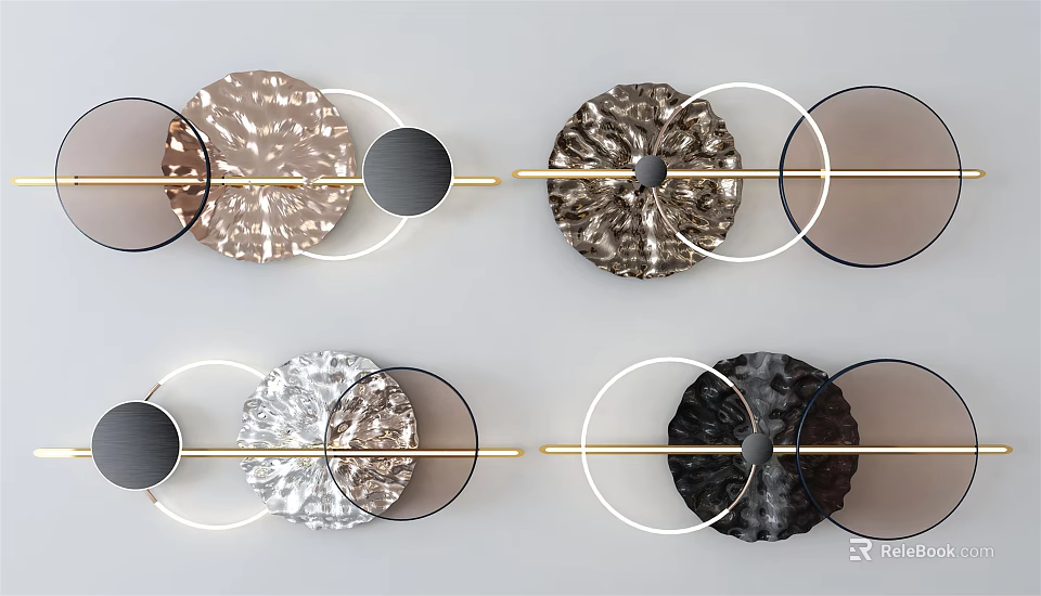 Modern Circular Wall Decor With Textured Metal Rods And Multi Color Rings 3d model 