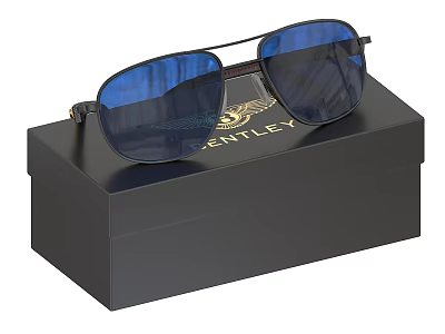 Bentley Luxury Sunglasses With Blue Lenses On Black Case And Metal Frame 3d model