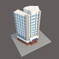 White Multi Floor Building With Ground Floor Shops And Blue Windows 3d model