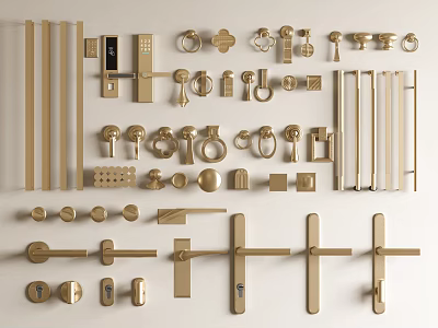 Collection of Golden Metal Handles For Cabinet Drawer Door And Furniture Use 3d model